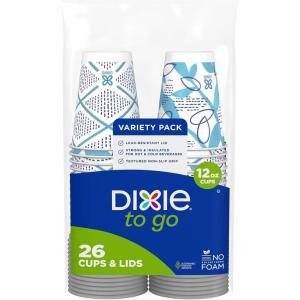 Dixie To Go Paper Coffee Cups With Lids, 12 oz, 26 ct, Disposable Insulated Paper Cups for On-The-Go Hot or Cold Beverages(Multicolor)