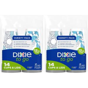Dixie To Go Paper Coffee Cups With Lids, 12 oz, 66 ct, Disposable Insulated Paper Cups for On-The-Go Hot or Cold Beverages(12 Ounces (14 Count  Pack of 2))