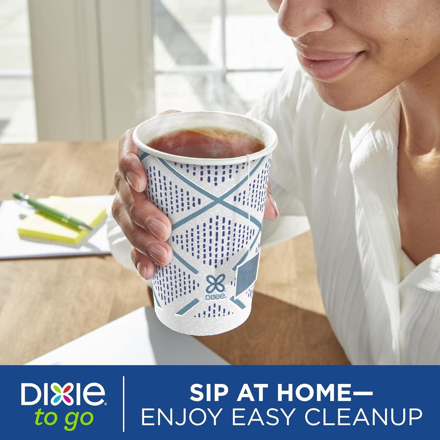 imageDixie To Go Paper Coffee Cups With Lids 12 oz 66 ct Disposable Insulated Paper Cups for OnTheGo Hot or Cold Beverages