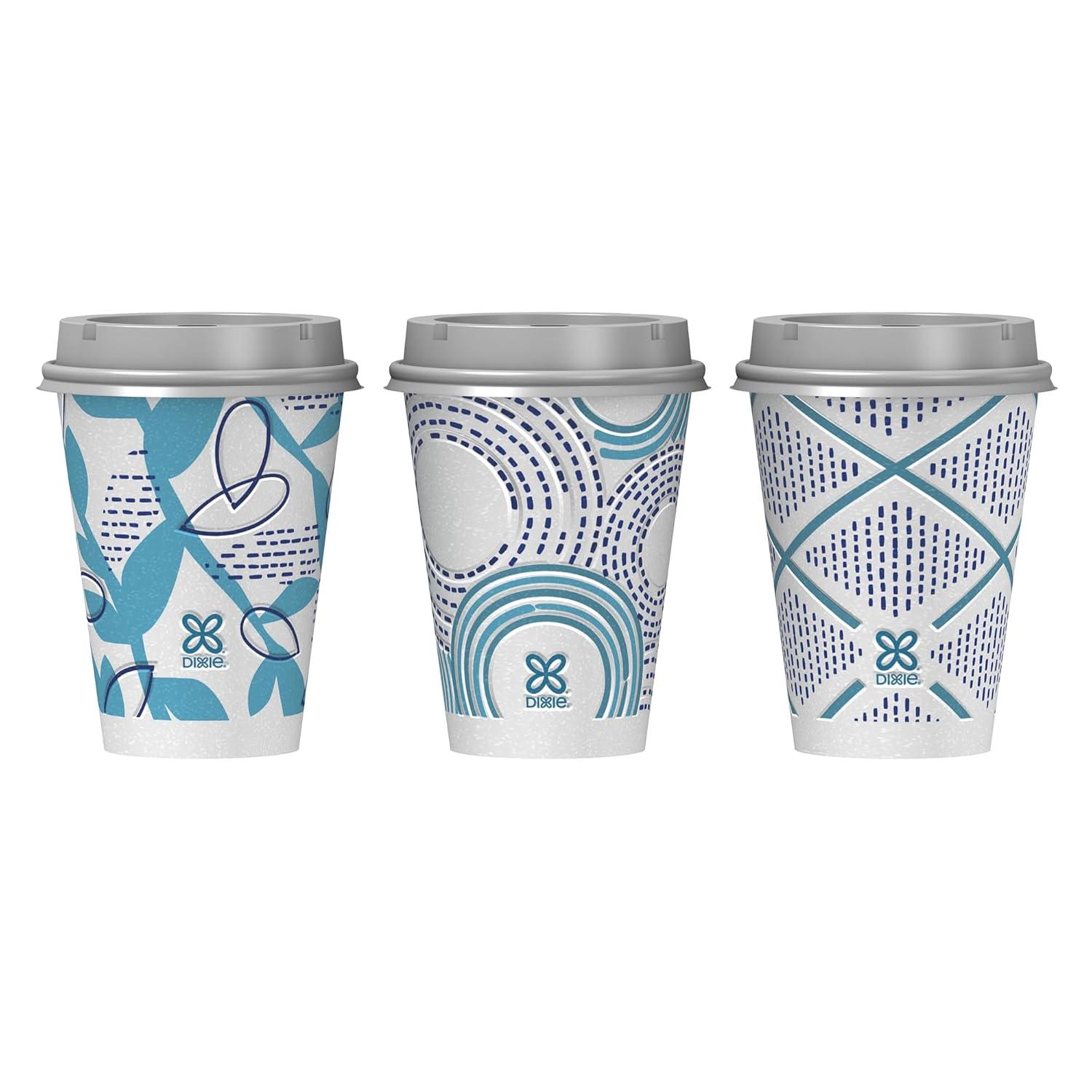 imageDixie To Go Paper Coffee Cups With Lids 12 oz 66 ct Disposable Insulated Paper Cups for OnTheGo Hot or Cold Beverages