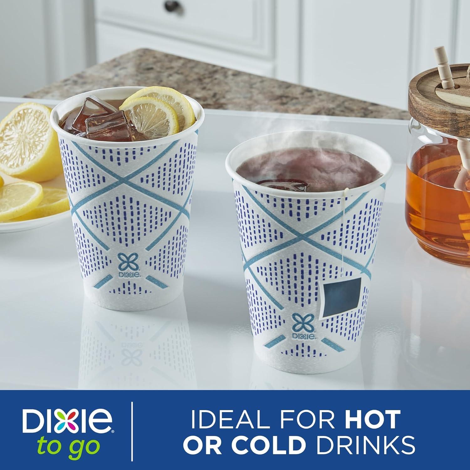 imageDixie To Go Paper Coffee Cups With Lids 12 oz 66 ct Disposable Insulated Paper Cups for OnTheGo Hot or Cold Beverages