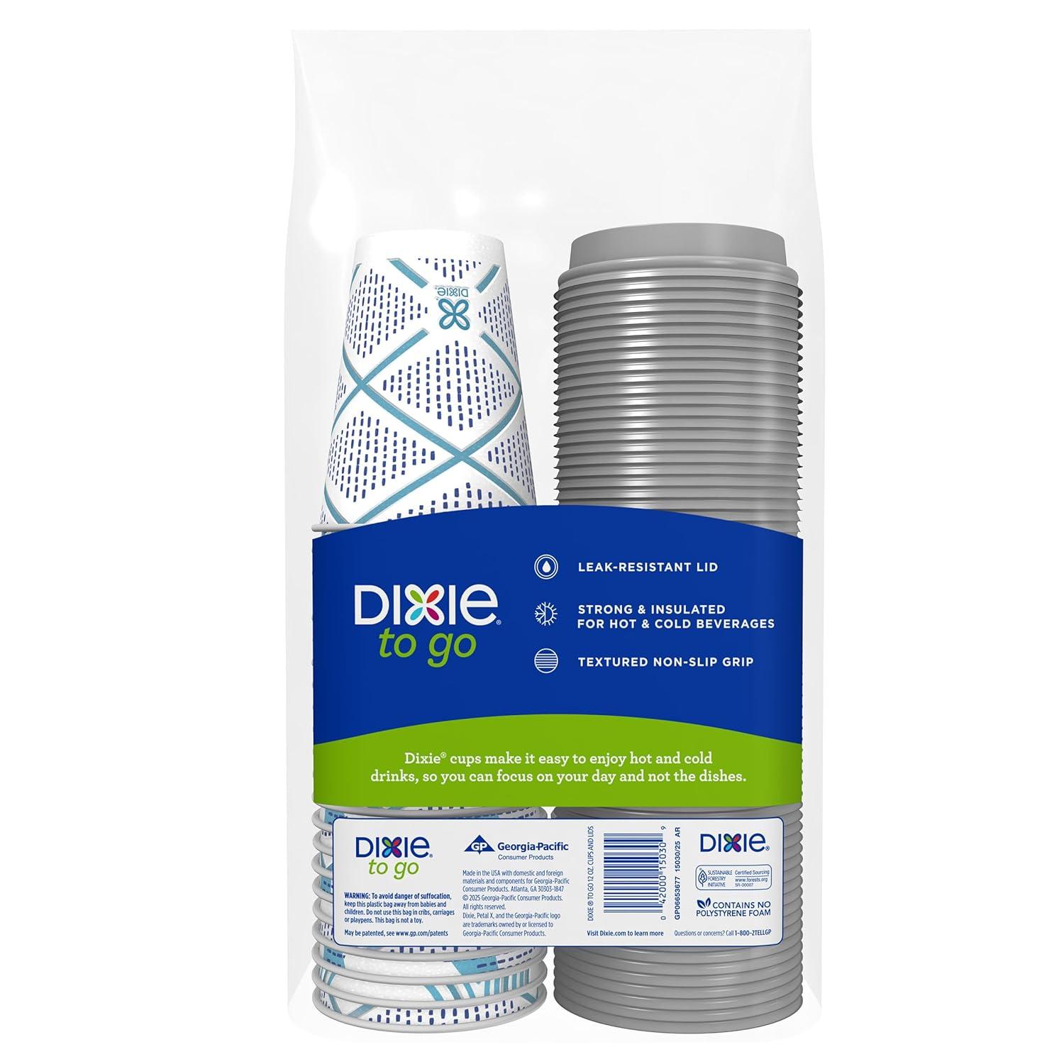 imageDixie To Go Paper Coffee Cups With Lids 12 oz 66 ct Disposable Insulated Paper Cups for OnTheGo Hot or Cold Beverages