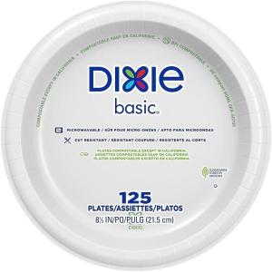 Dixie Basic 8.5″ Paper Plates, White, 125 Pack