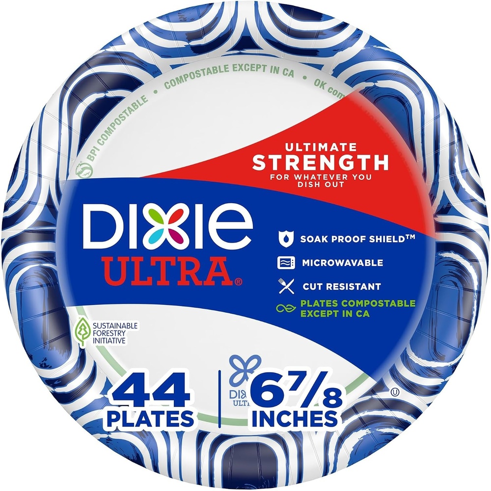 image:imageDixie Ultra Small Paper Plates 6 78 Inch 44 Count 3X Stronger Heavy Duty MicrowaveSafe SoakProof Cut Resistant Disposable Plates For Heavy Messy Meals7 Inch