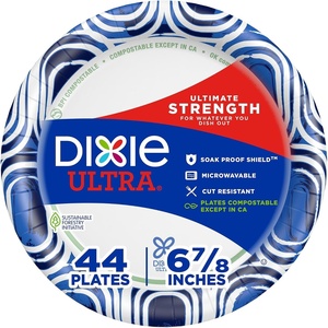 Dixie Ultra, Small Paper Plates, 6 7/8″ Inch, 44 Count, 3X Stronger*, Heavy Duty, Microwave-Safe, Soak-Proof, Cut Resistant, Disposable Plates For Heavy, Messy Meals(7 Inch)